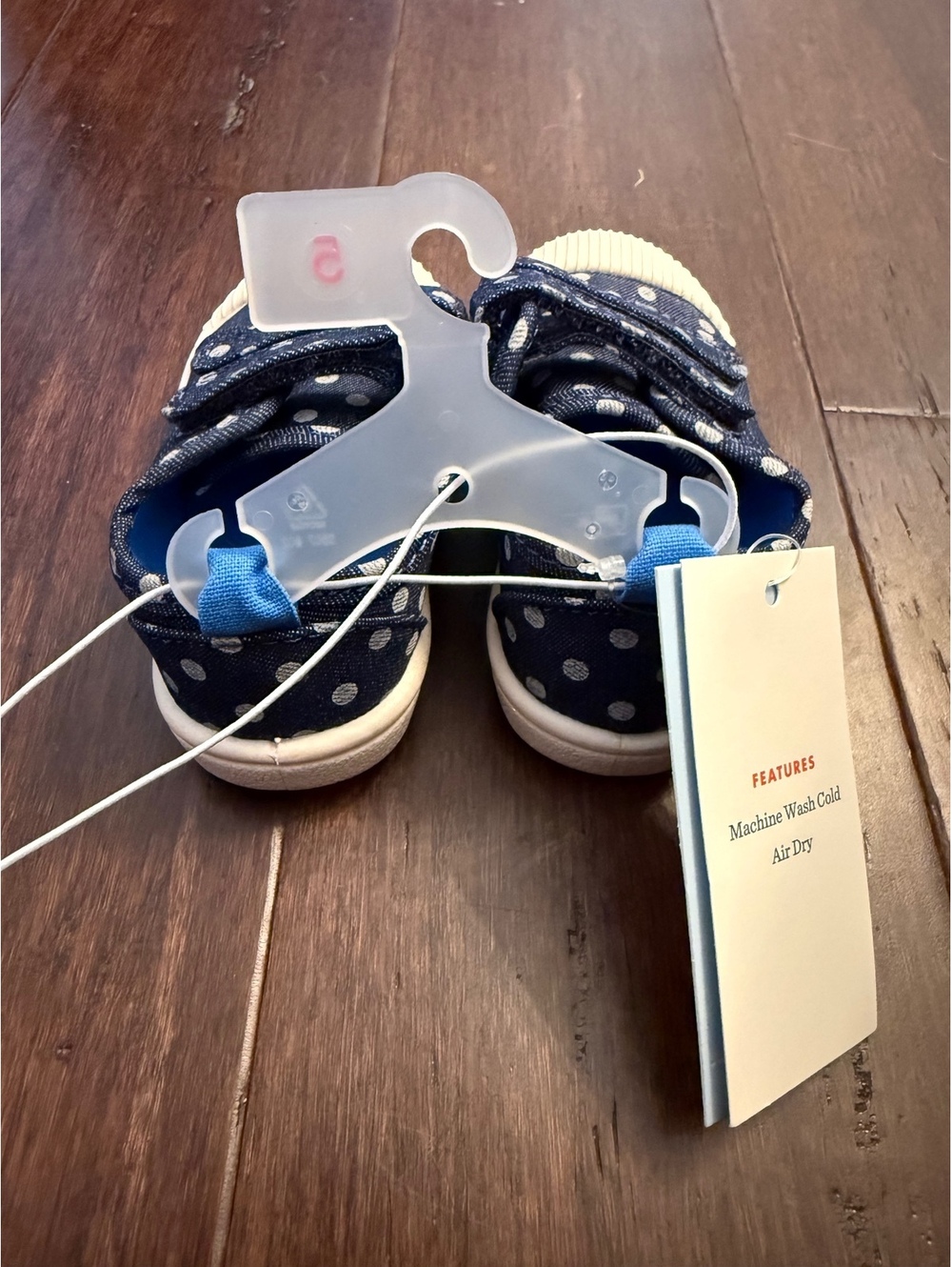 Blue Polka Dot Toddler Sneakers Size 5 with Straps - Machine Washable - Picture 4 of 4